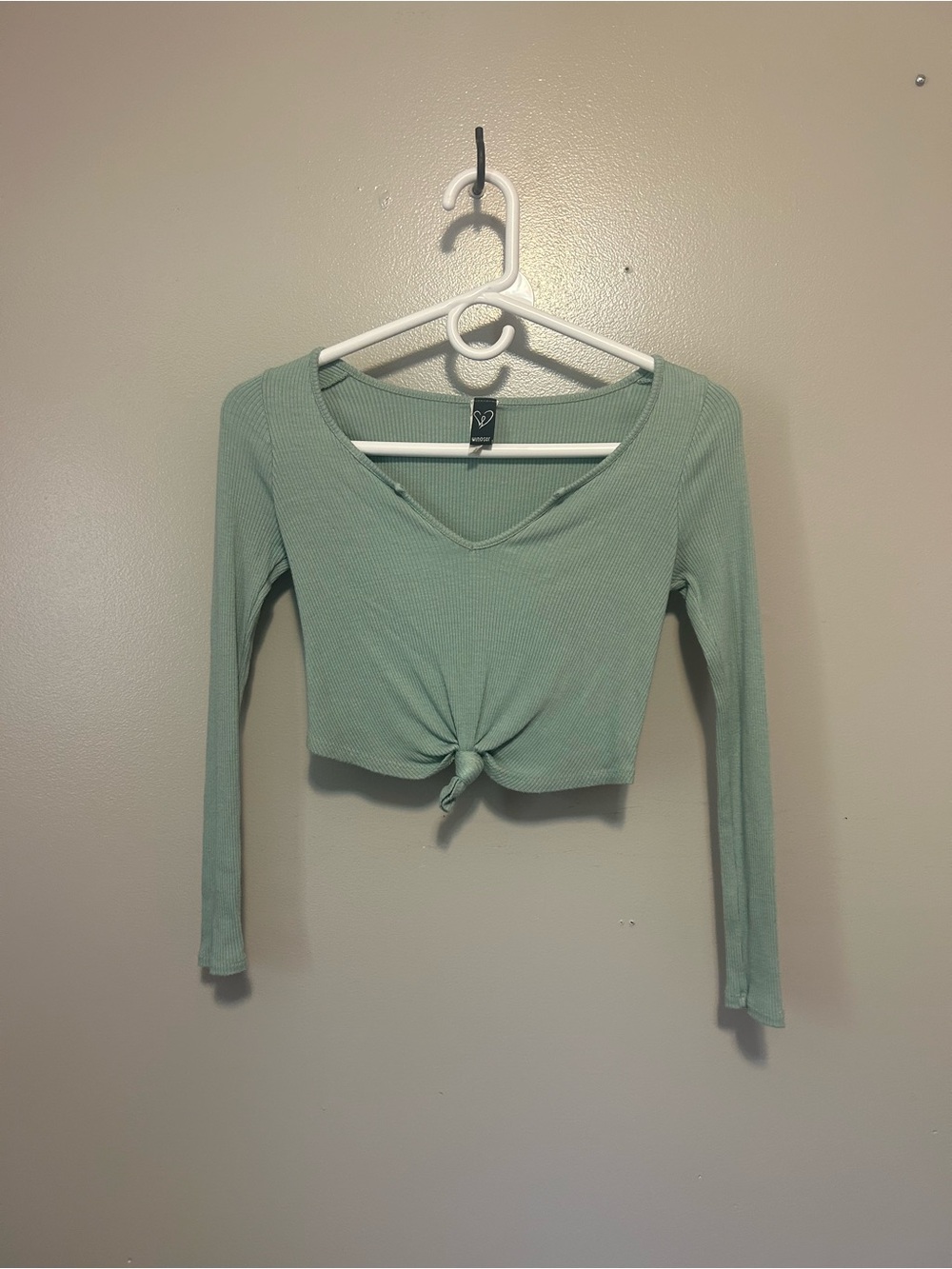 Crop Knot Front Long Sleeve Top - Sage Green